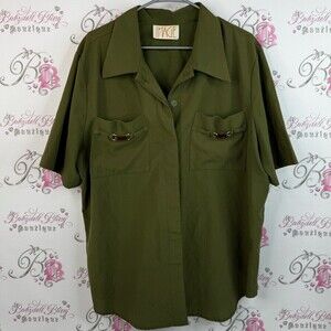 Image t-shirt, button up pockets, dark green, Olive Green Short Sleeve Shirt